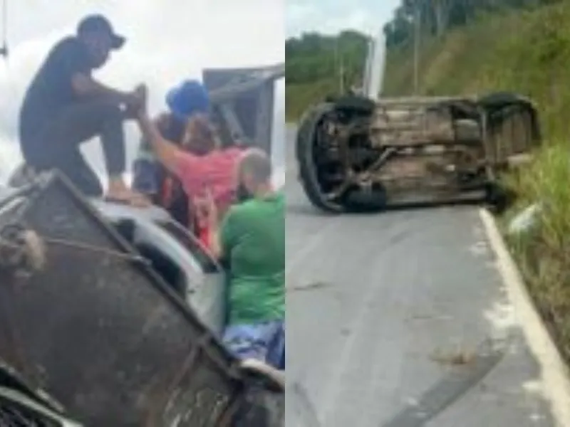Mulher fica ferida após carro capotar no Ramal do Branco, na AM-010