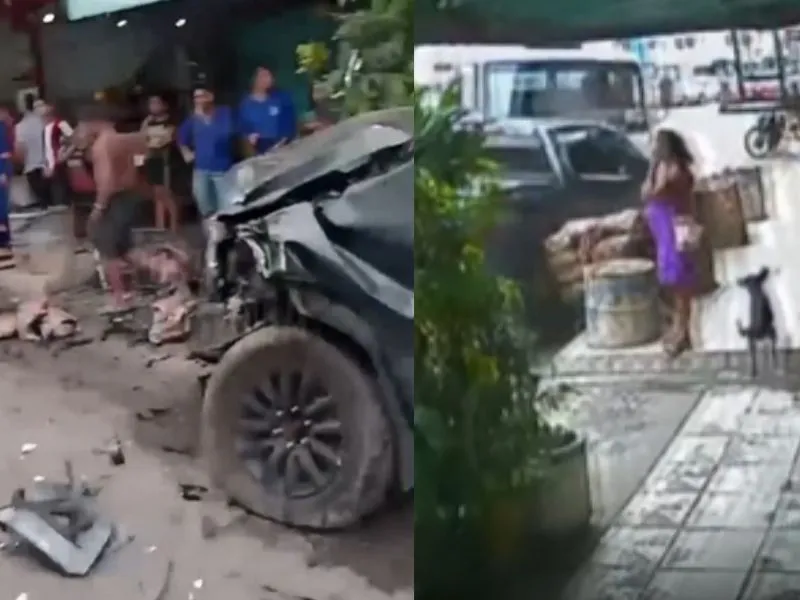 Mulher e cachorro escapam por pouco de caminhão desgovernado em Manaus